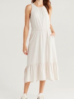 Sleeveless Cream Maxi Dress with Drawstring Waist Zella women’s size S